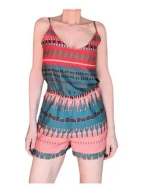 Trafaluc Zara | Aztec Print Cami Shorts Romper